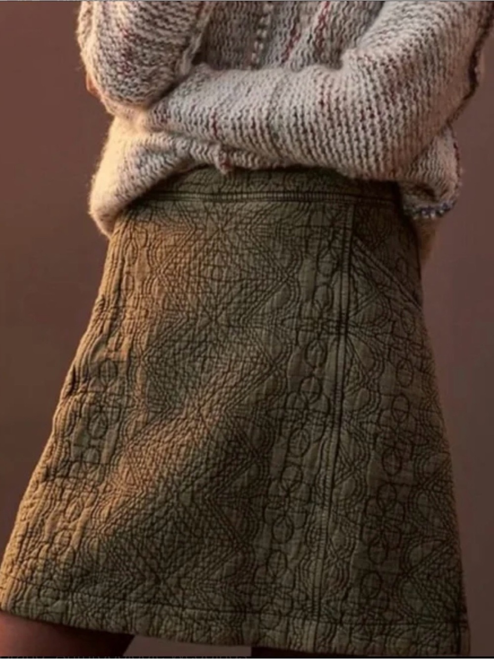 ANTHROPOLOGIE PILCRO QUILTED MOSS SKIRT